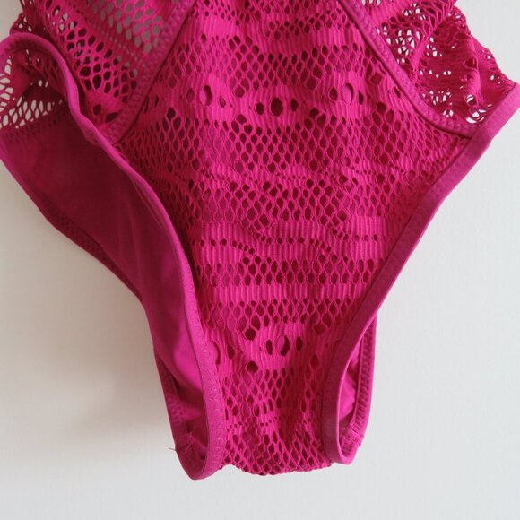 BECCA Purple Color Play Crochet Plunge One-Piece Swimsuit Magenta - Size XS - Picture 5 of 13
